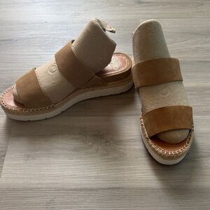 Franco Sarto Brown Suede Slide Sandals